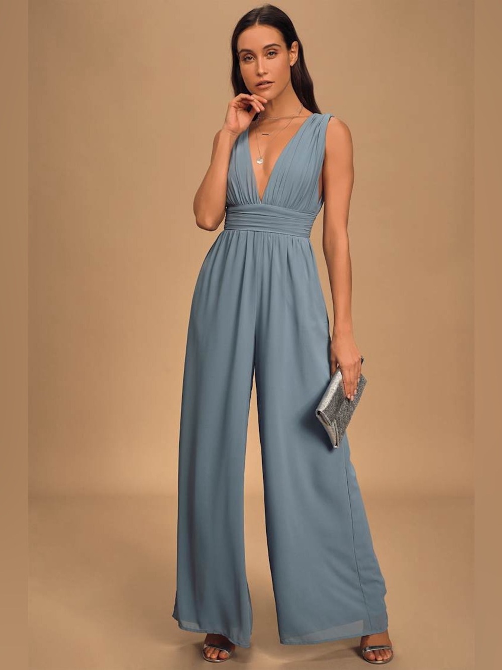 Lulus Divine Muse Slate Blue Wide-Leg Jumpsuit Size Medium NWT